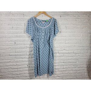 Aria Women Robe 4X Plus Blue Geometric Quarter Button Pockets Kaftan GEO160E